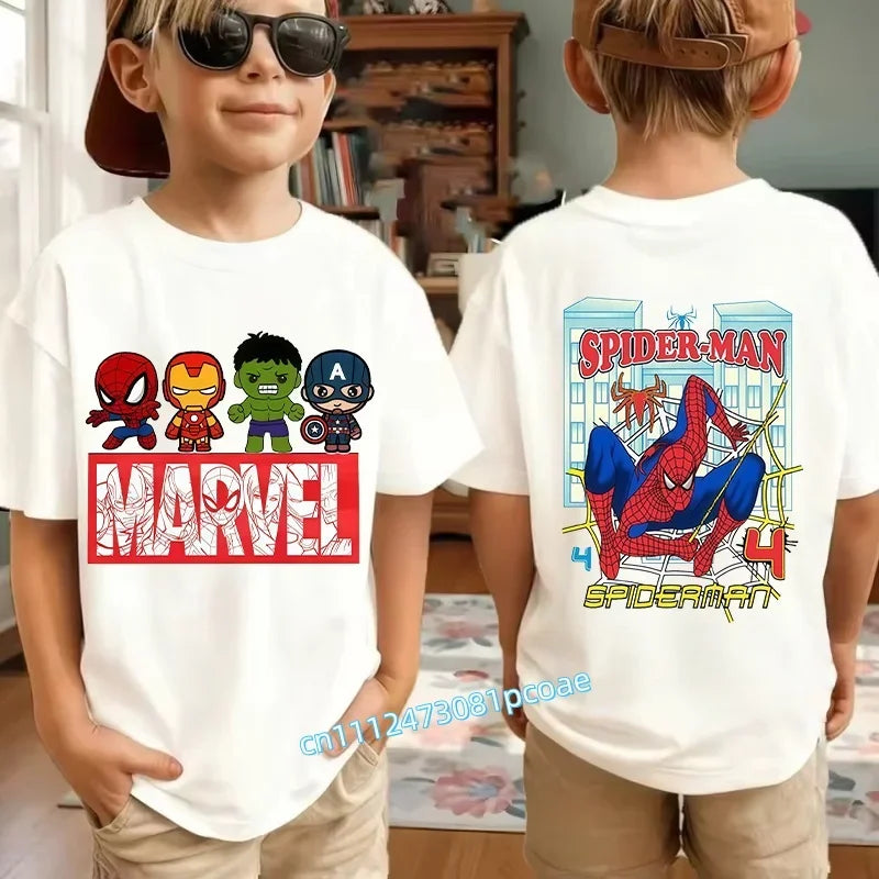 Kids Summer Cute Spider-Man Print Children's Short-Sleeved T-Shirt for Girls Boys 100% Cotton - Fashionable Short Sleeve