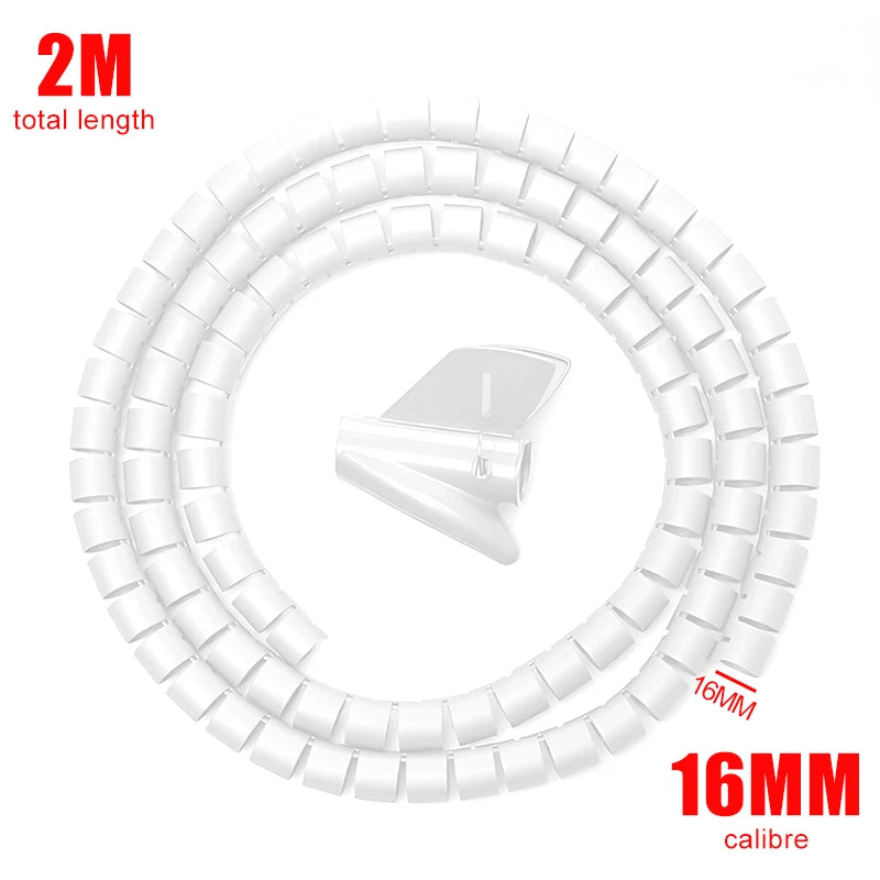 Black Cable Wire Protector Cable Organizer Management Pipe Flexible Wire Wrap Line Coiled Tube Office Cord Sleeve Cover 2M