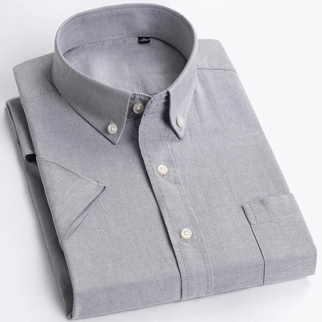 Men's Fashion Plaid Checkered Short Sleeve 100% Cotton Shirt Button-collar Holiday Youthful Striped Summer Casual Gingham Shirts