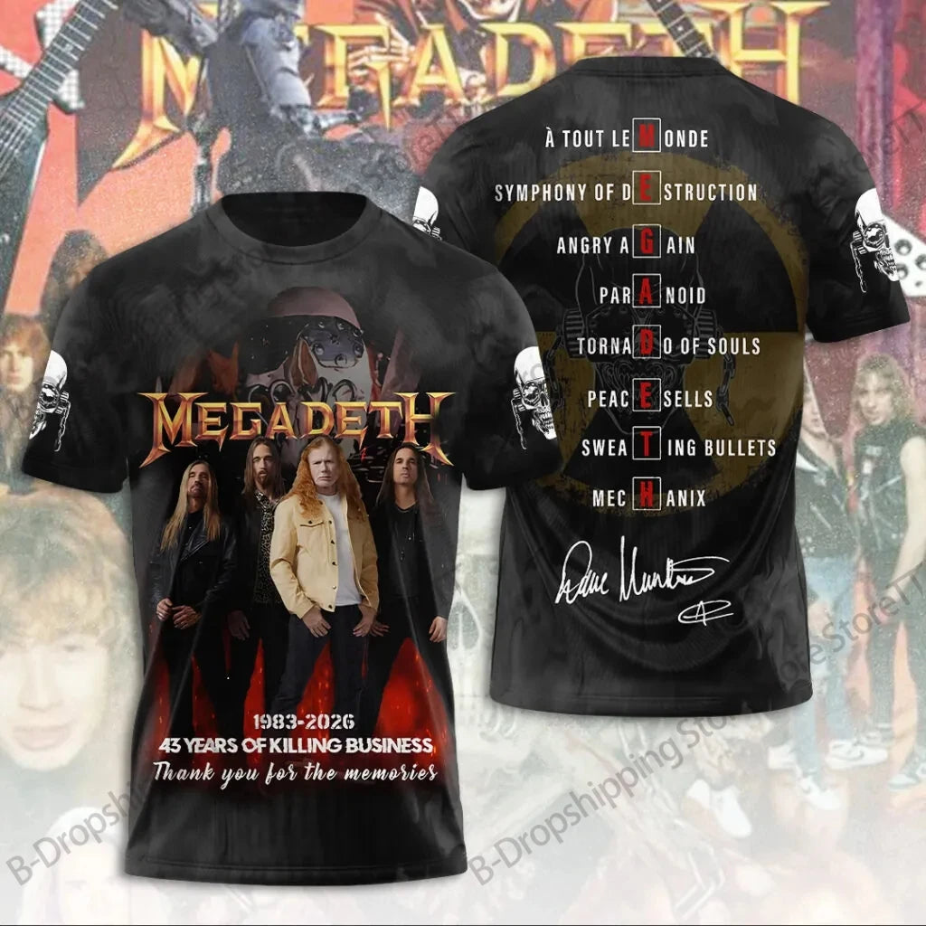 Mens T Shirt Rock Megadeth Band 3D Print T-shirt Men Fashion Short Sleeve Tops Tees Kids Clothing Punk Hip Hop Harajuku Tops
