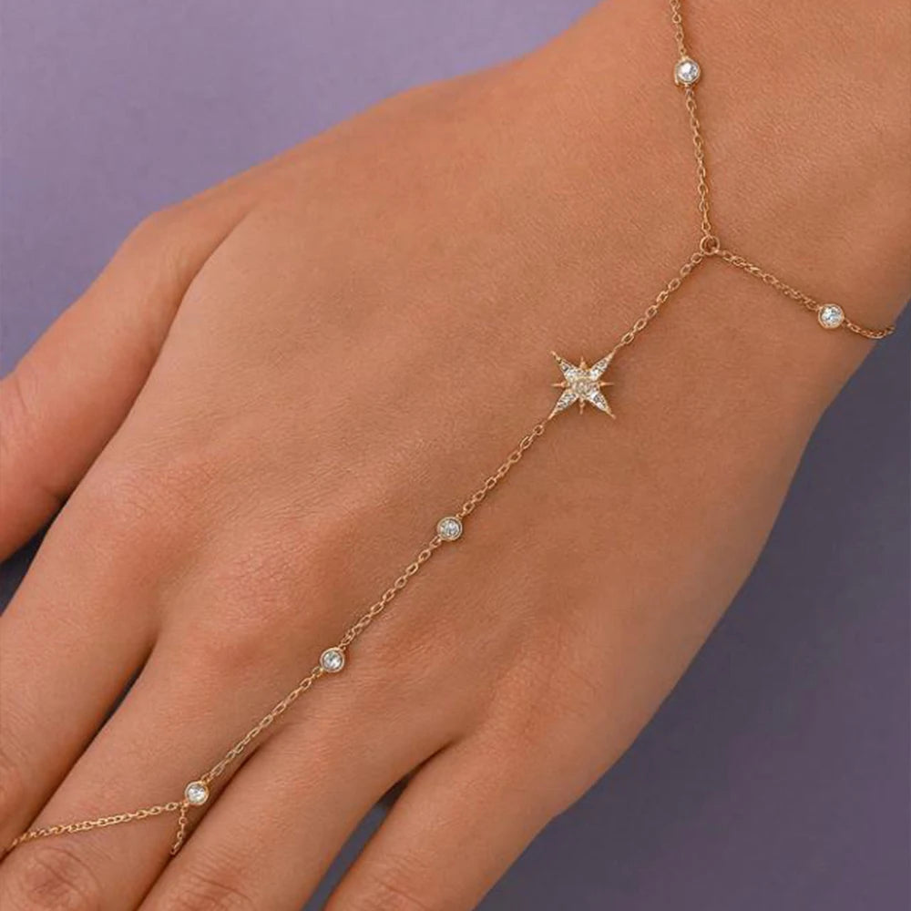 ROXI 925 Sterling Silver Heart/Star Zircon Bracelet With Finger Design For Women Hand Chain Accessories Party Jewelry Gift