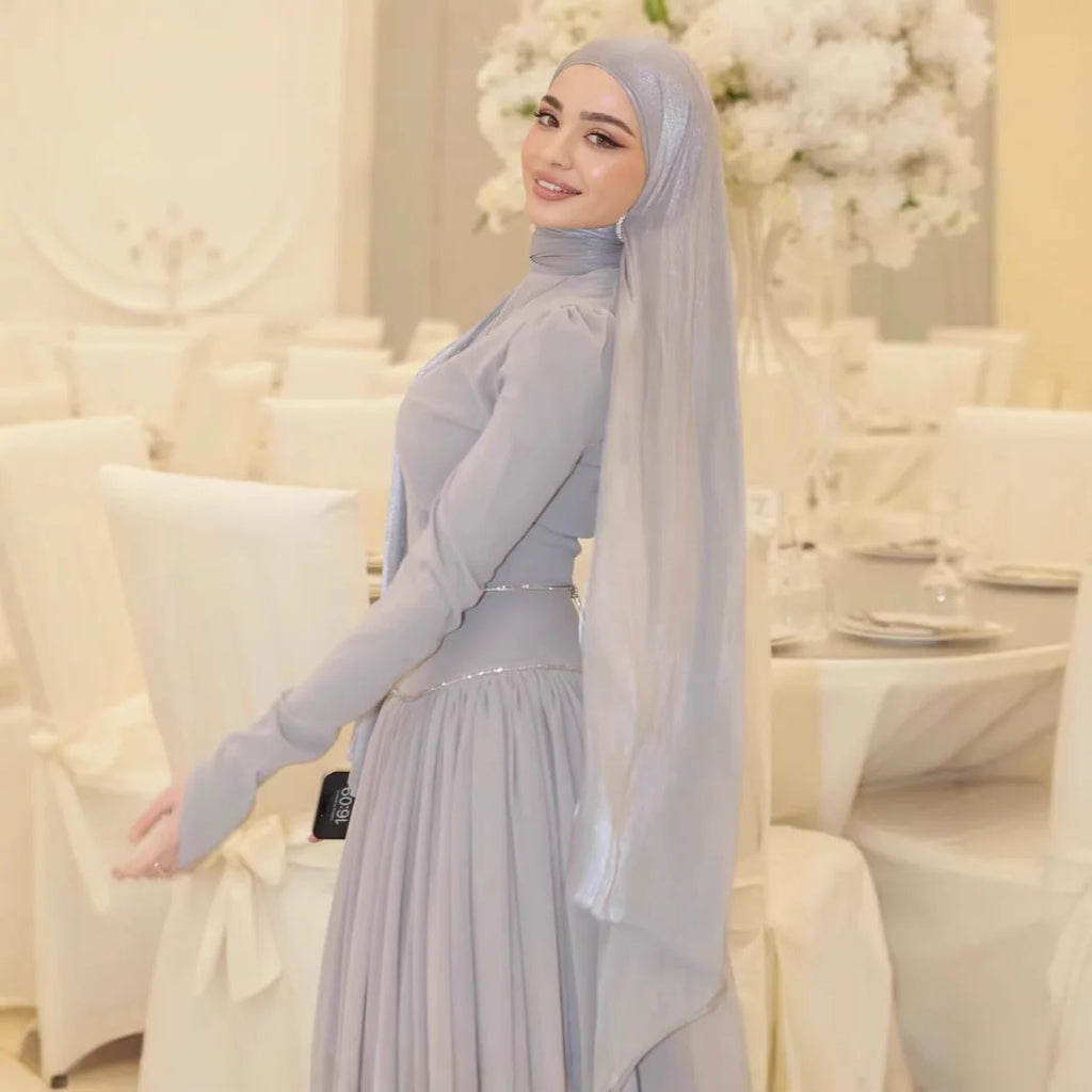 Women Eid Abayas Party Long Dresses Headscarf Diamond Chain Muslim Ramadan Morocco Dubai Kaftan Islam Vestidos Robe Jalabiya