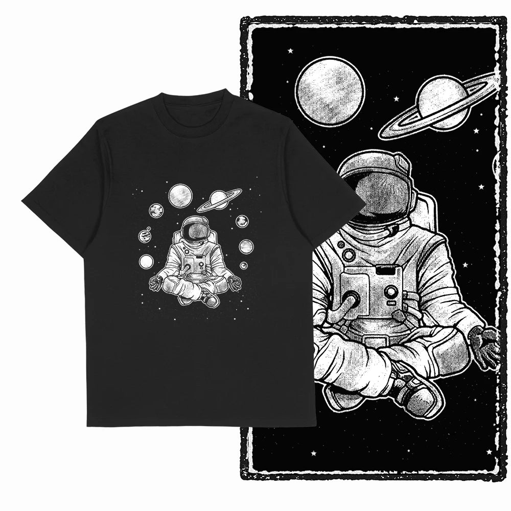 Coolmind SA 100% Cotton astronaut Graphic T shirt fo men Cool Moon print Big Size men tshirt BLACK men's novelty tee shirt