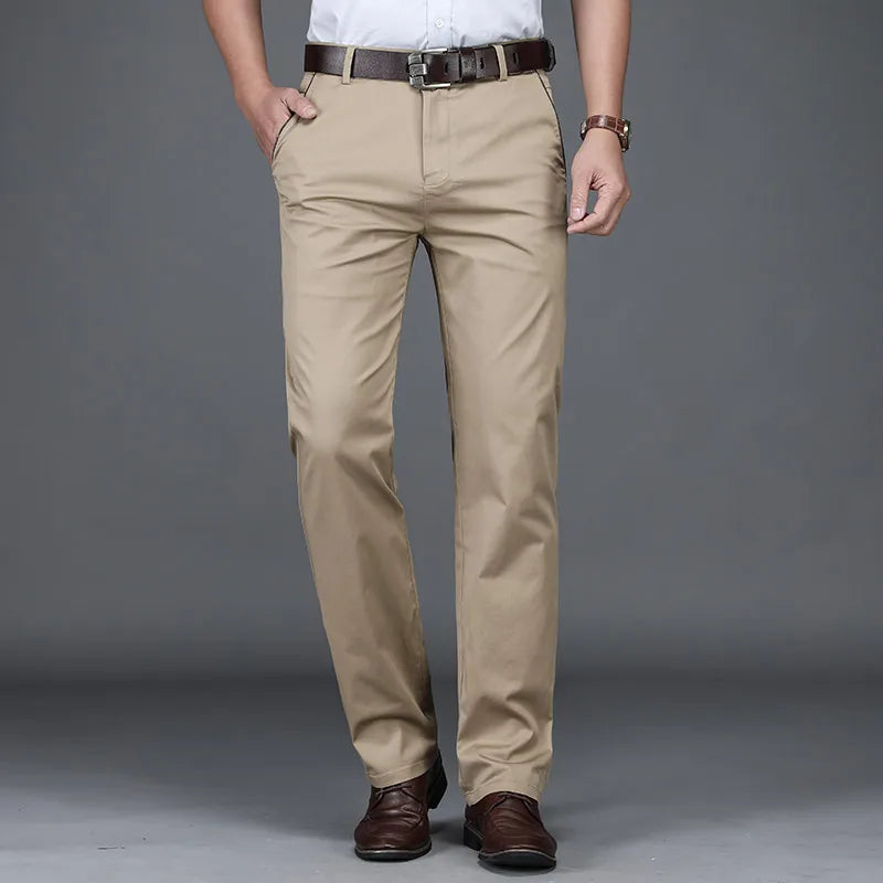 Classic Style Summer Men's Thin Cotton Casual Pants Business Fashion Stretch Loose Straight Beige Trousers Male Brand Clothes