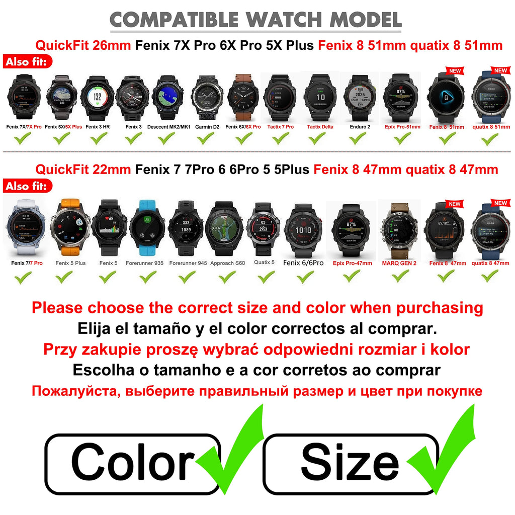 Silicone QuickFit 22 26mm Watch Strap For Garmin Fenix 5 5X Plus 6 6X Pro 7 7X SOLAR Fenix8 EPIX Gen2 47mm 51mm Enduro 3 Correa