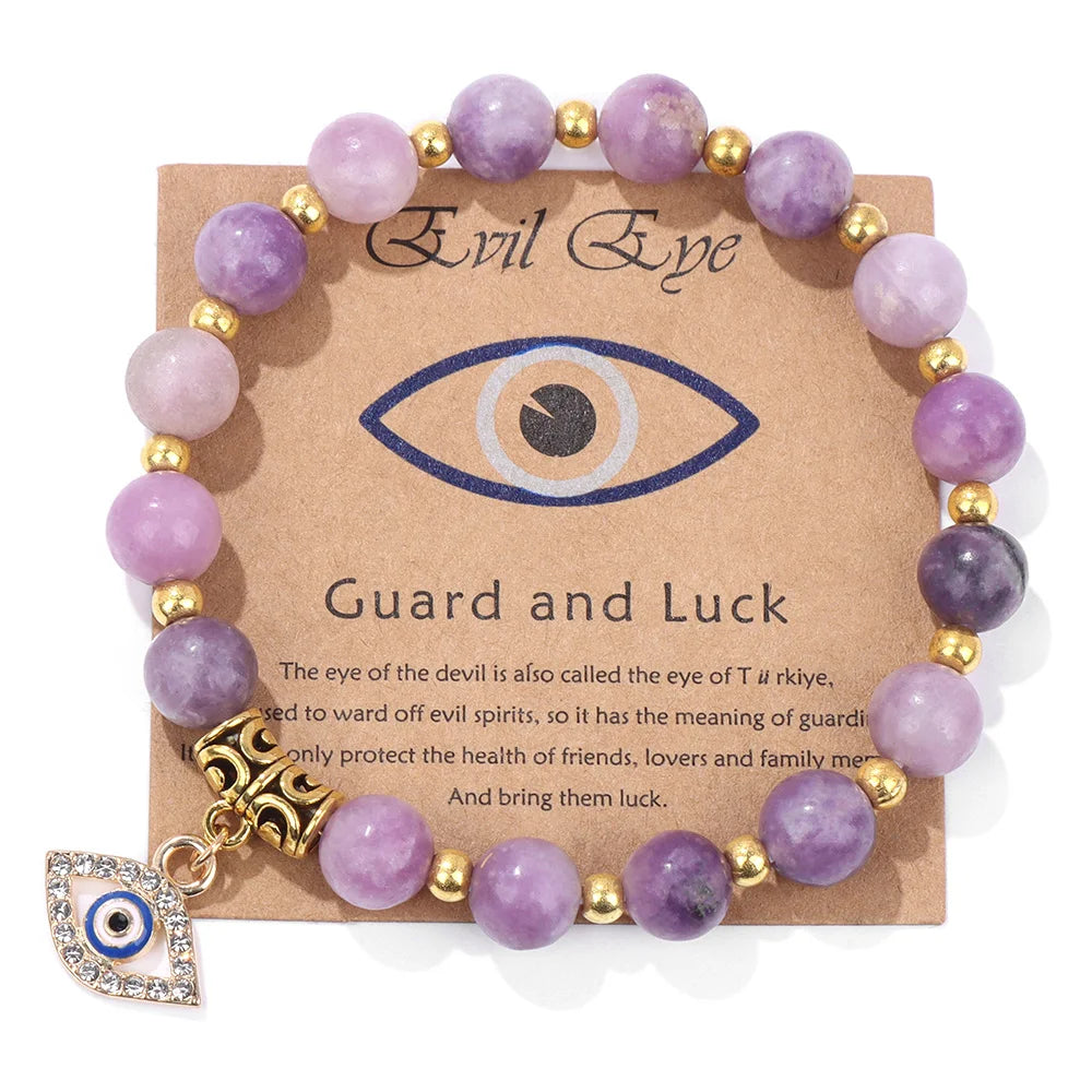 Green Aventurine Stone Card Bracelet Turkish Evil Eye Pendant Bracelets For Women Men Luck Protection Pray Meditation Jewelry