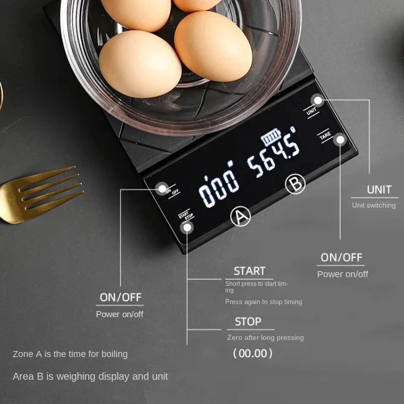 3kg/0.01g Precision Kitchen Scale with Timer-Digital Food Scale for Baking, Cooking&Coffee Brewing (LCD Display, Home Chef Tool)