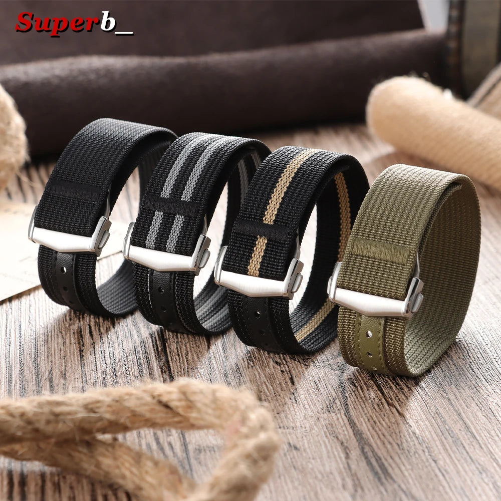 Deployant Clasp Nylon 20mm 22mm Watch Strap Premium Ribbed Watch Band for Omega Folding Buckle Watchband Sport Wristband for Men