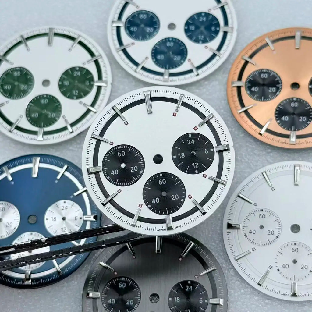 29.5mm/32.5mm No logo Sunburst Watch Dial For Seiko VK63 Longines Conquest Chronograph Quartz Movement Green Lume Mod Parts Case