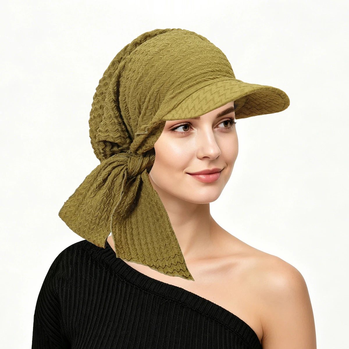 2026 New Women Solid Color Turban Hat Outdoor Brim Sunshade Hats Curved Hat Baseball Cap Sun Hats Headscarf Scarf Femme