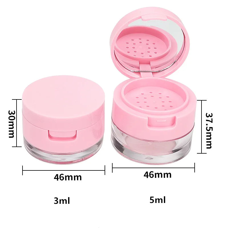 1pc Portable Plastic Powder Box Empty Loose Powder Container With Sieve Mirror Cosmetic Sifter Loose Jar Travel Makeup Container