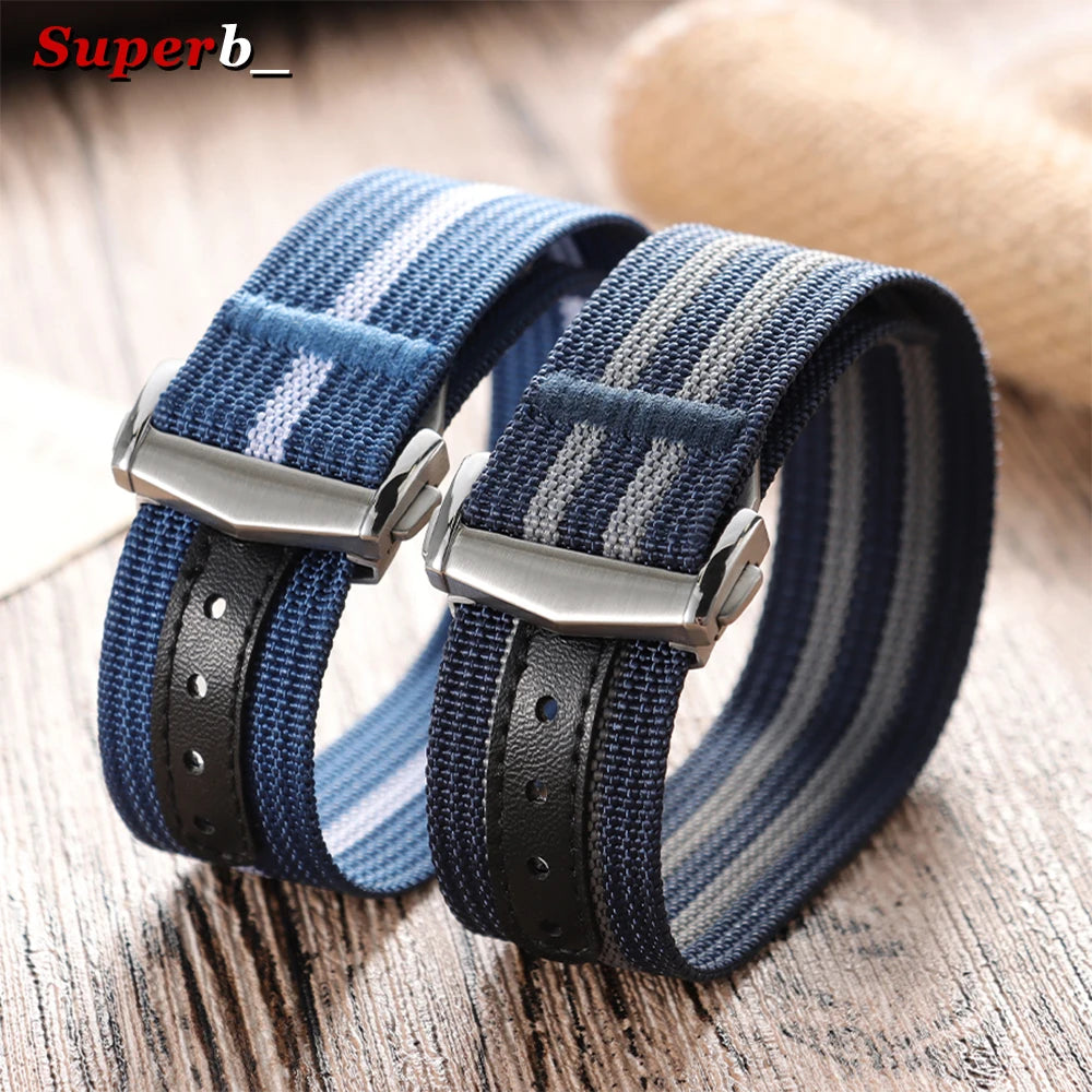 Deployant Clasp Nylon 20mm 22mm Watch Strap Premium Ribbed Watch Band for Omega Folding Buckle Watchband Sport Wristband for Men