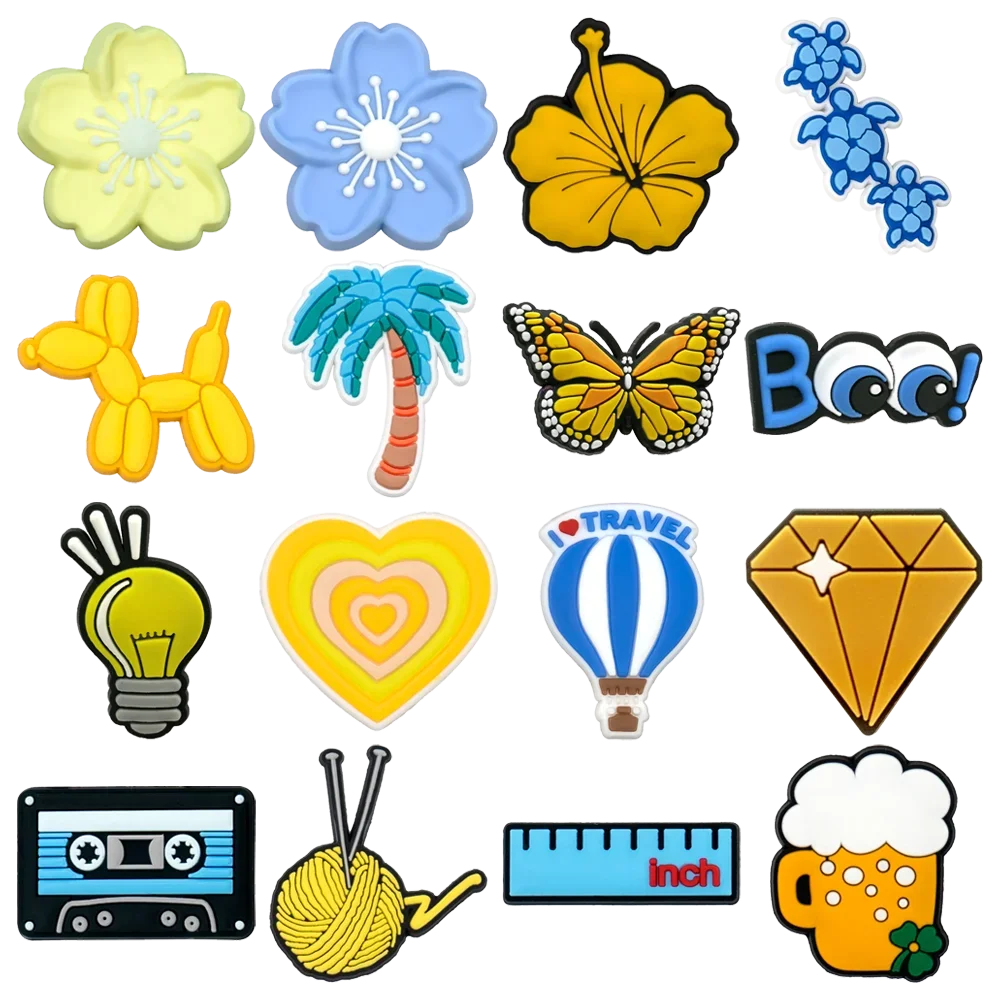 1/16pcs Cute Dog Butterfly Shoe Accessories for Women Girls Yellow Diamond Heart Shoe Charms Cherry Blossom Palm Pin Clog