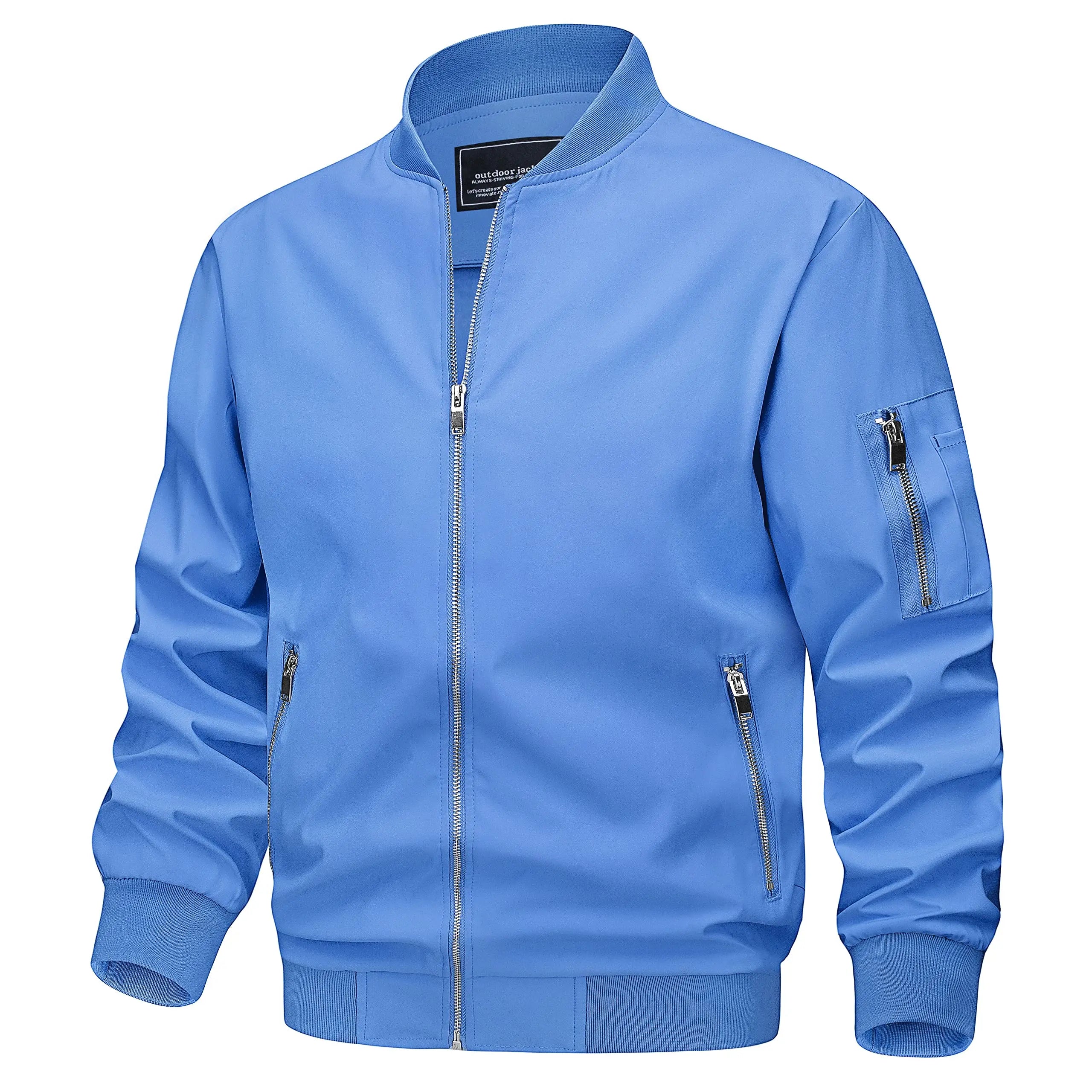 TACVASEN Spring Fall Thin Bomber Jackets Mens Jacket Lightweight Casual Windbreaker Zip Pockets Coats Biker Outwear Outdoor Male