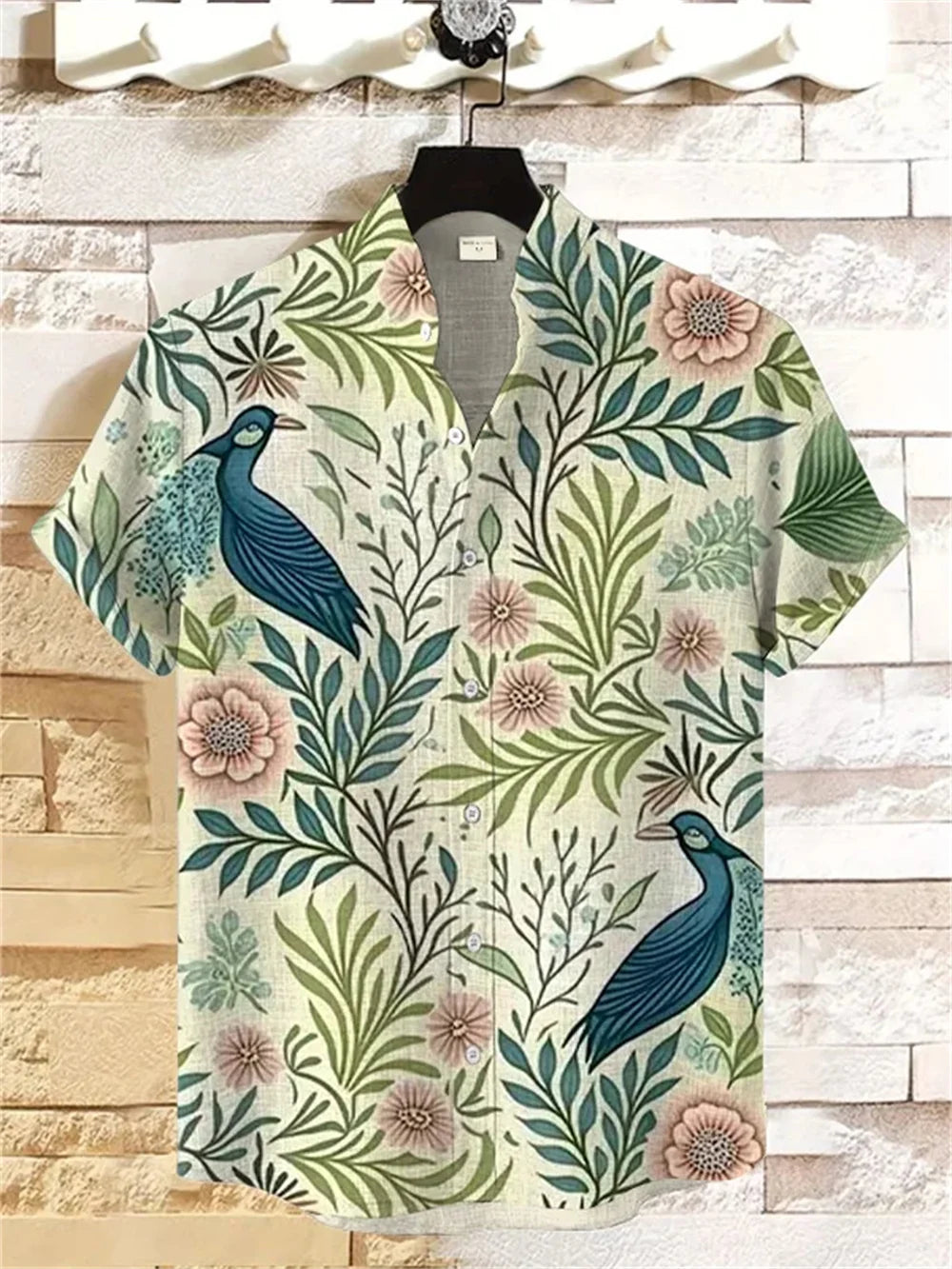 Men's Shirt 3D Printed Gentleman Retro Irregular Plant Printed Casual Long Sleeve Fashion Printed Shirt