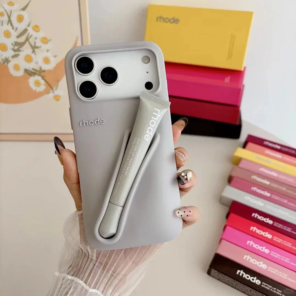 RHODE Lip Gloss Phone Case Silicone Protective Cases Makeup Lipstick Holder Set for IPhone 14 15 16 17 Pro Max Air 13 12 11 Plus