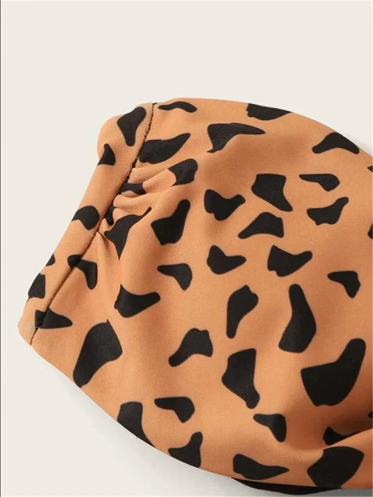 Beach Bikini 2026 Woman Sexy Front Lace Up Tie Bandeau Leopard Swimsuit Female Push Up Ruffled Bow Bathing Suit Thong Swimwear