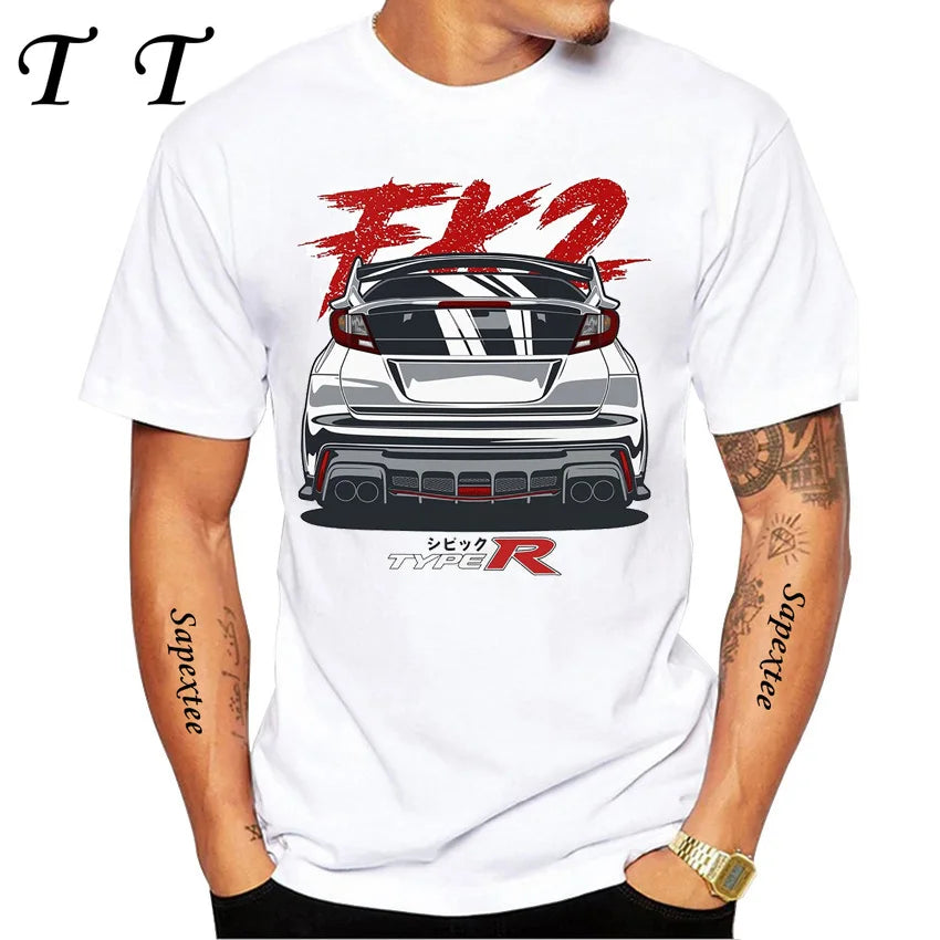Retro Civic Type R FN2 Black T-Shirt New Summer Men Short Sleeve JDM Legends Print Tshirts Boy Casual Tops Car Sport White Tees