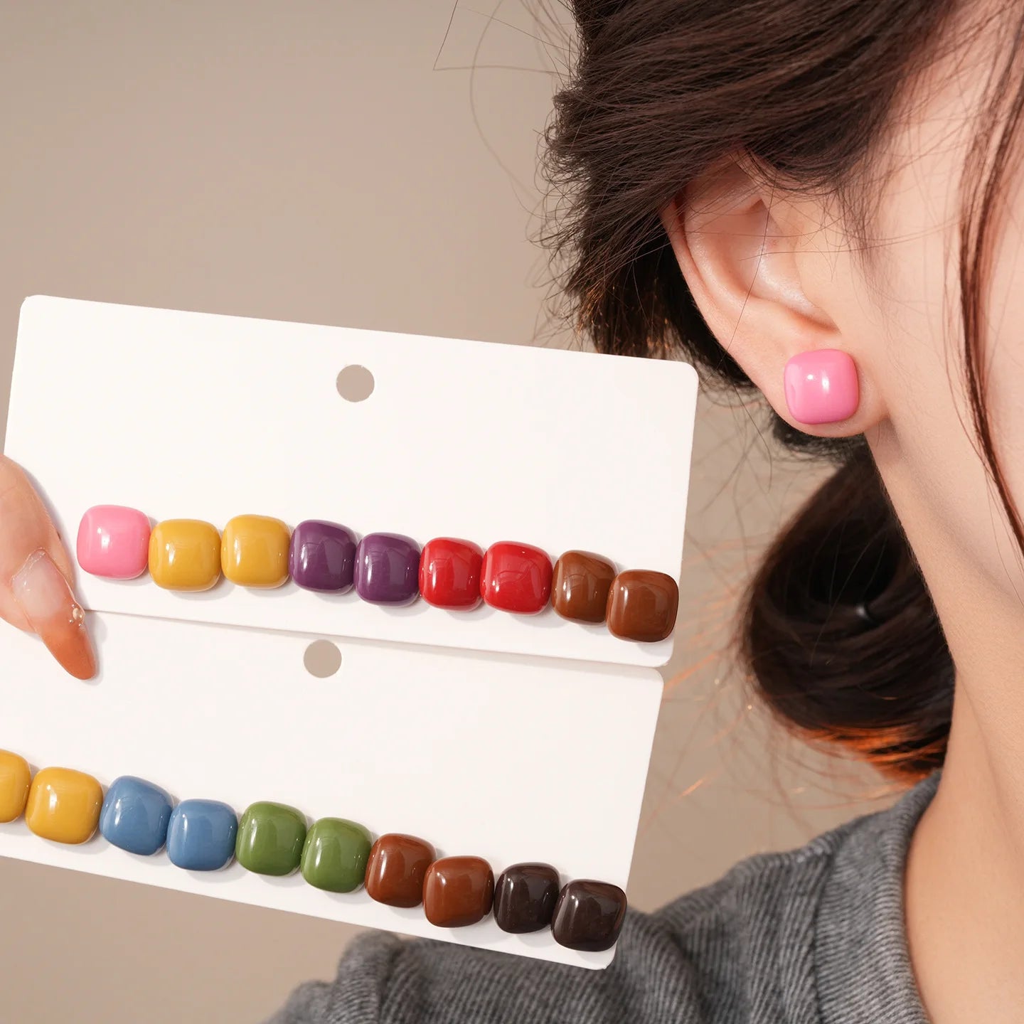 10 Pcs/set Candy Color Square Resin Stud Earrings for Women Sweet Simple Geometric Acrylic Ear Studs charms Jewelry Sets K