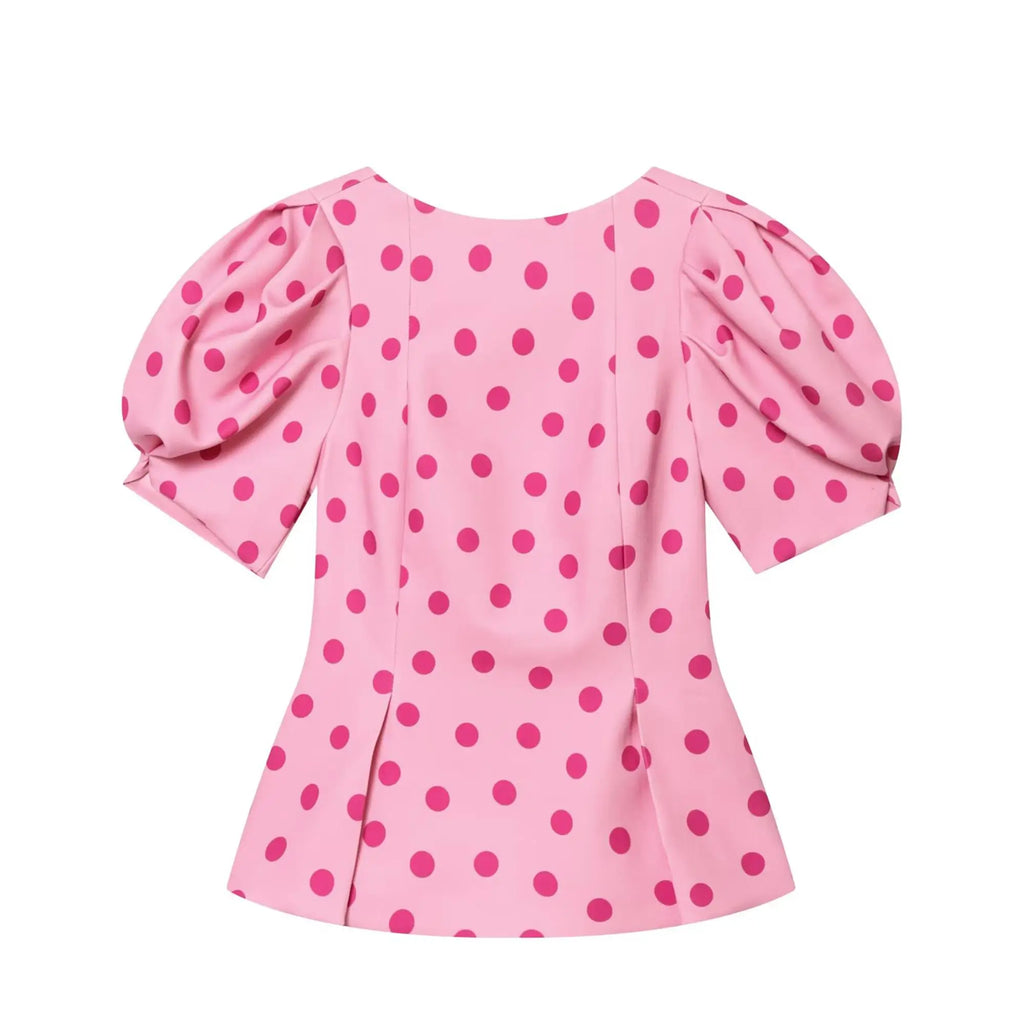 TFMLN Women's Sweet Blouse 2026 Street Chic O Neck Tee Female Summer Casual Vintage Polka Dot Puff Short Sleeve Tops New