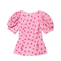 TFMLN Women's Sweet Blouse 2026 Street Chic O Neck Tee Female Summer Casual Vintage Polka Dot Puff Short Sleeve Tops New