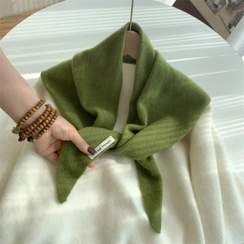 Korean Stripe Triangle Scarf 100% Wool Triangular Scarf Men Women British Niche Headscarf Knitted  Multi-functional Warm Scarf