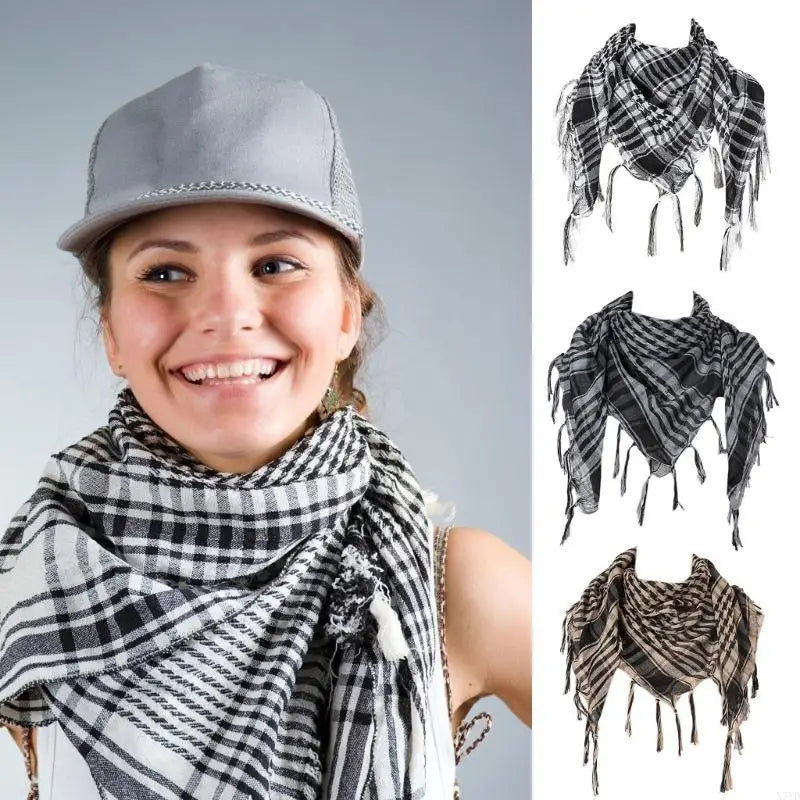 N7YD Desert Shemagh Scarf Soft Fringed Arab Headscarf Unisex Keffiyeh Bandana Unisex Headwrap Arabian Scarf Head Covering