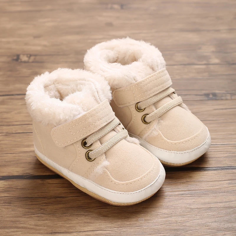 HAIZHIW 0-18M NEW Winter Baby Boys Girls High Tops Sneakers Rubber Anti-Slip Sole Fleece for Warmth Infant Newborn Shoes