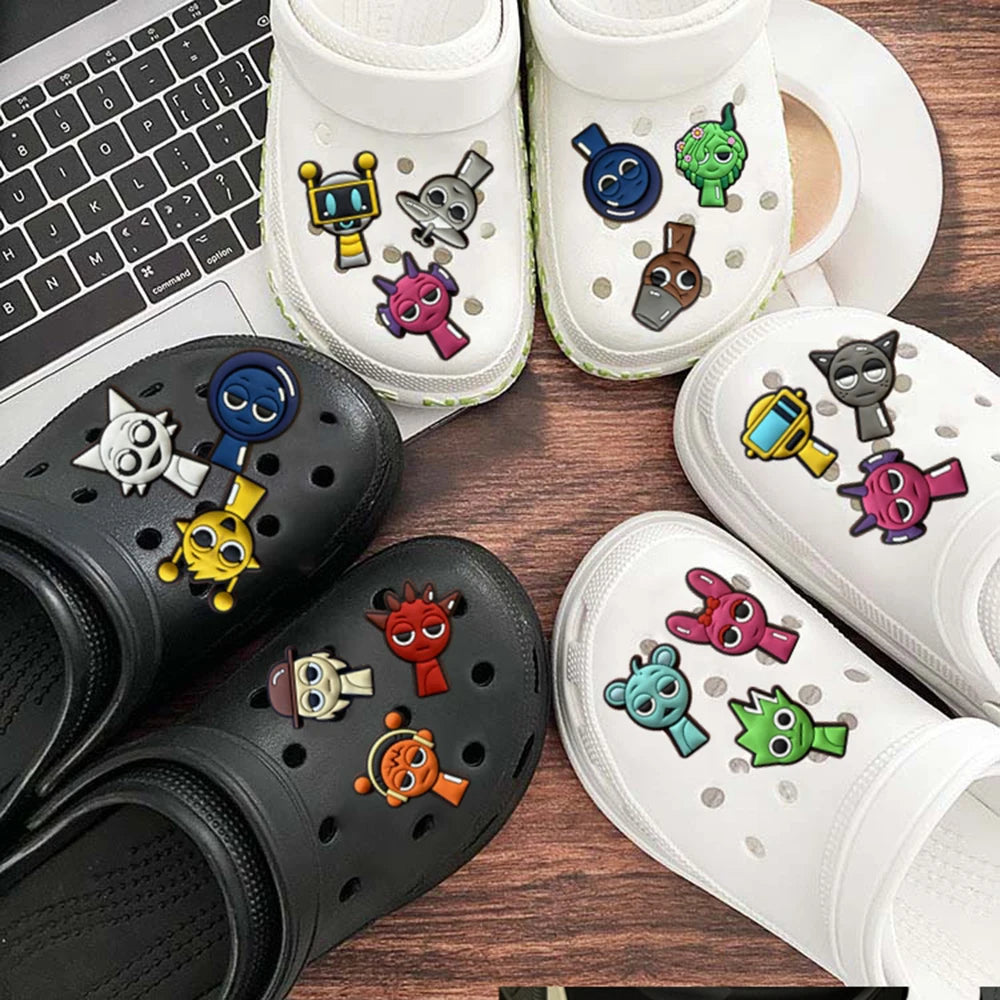 16pcs/set Sprunki Plush Shoe Charms Cartoon Series for Shoe Charms Accessories for DIY  Classic Clog Shoe Decoration Kids Gifts