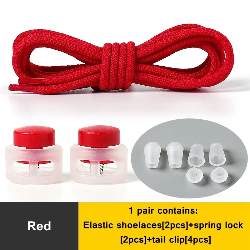 1 Pair Lazy Laces Elastic For Sneakers Snap Lock Shoelaces Without Ties Suitable For Children And Adults Round Shoelace Artifact