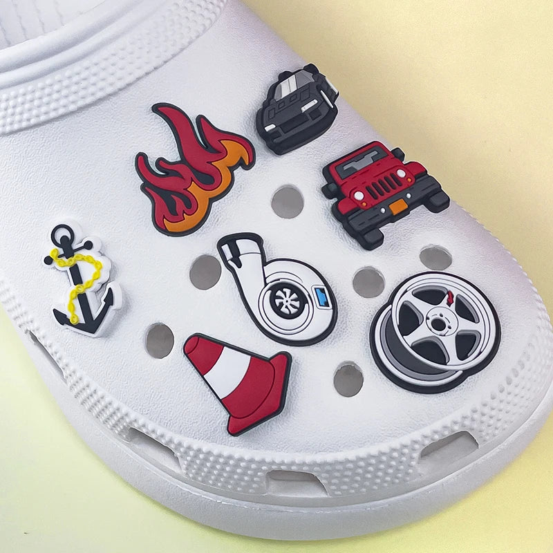 1/9pcs Cruel Jeep Sports Car Shoe Charms for Boys Kids Gift Turbine Hub Shoe Decoration Accessories  Ship's Anchor Pin Clog