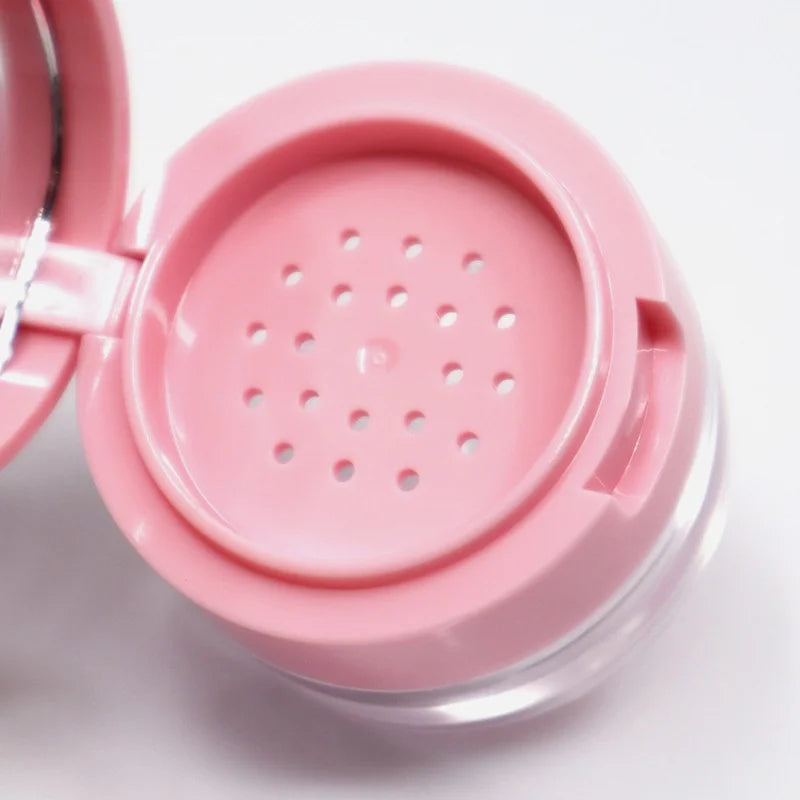 1pc Portable Plastic Powder Box Empty Loose Powder Container With Sieve Mirror Cosmetic Sifter Loose Jar Travel Makeup Container