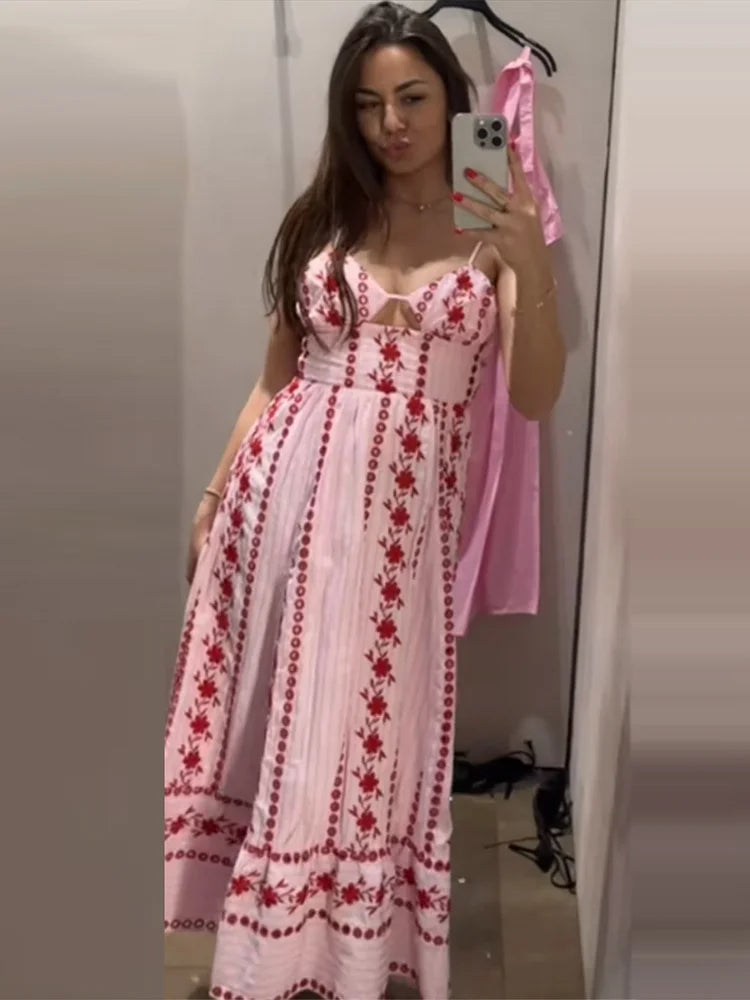 Fashion Women's Dress Halter Sleeveless Hollow Out Print Female Dresses 2026 Summer Vacation Holiday Beach Chic Sexy Lady Robe