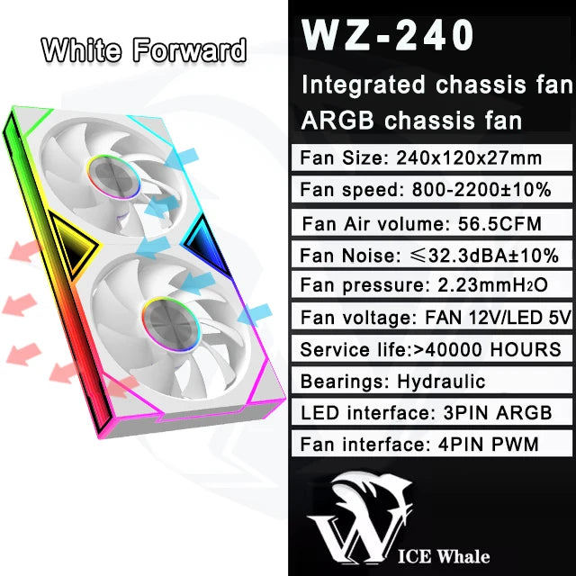 ICE Whale WZ-120/240/360 PC Case Fan ARGB Motherboard Sync Combination Structure Cold Exhaust Cooling Fan Ventilador