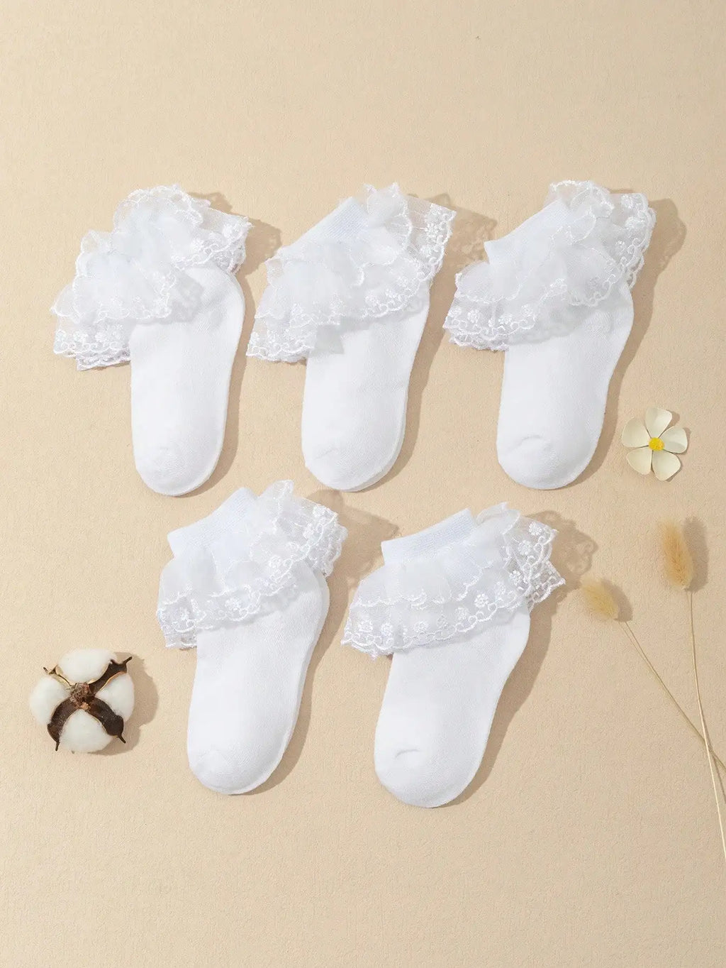 5 Pairs Baby Toddler Girls White Ruffle Frilly Crew Socks | Infant Dress Socks For Princess Outfits | Ideal Baby Gifts & Holiday