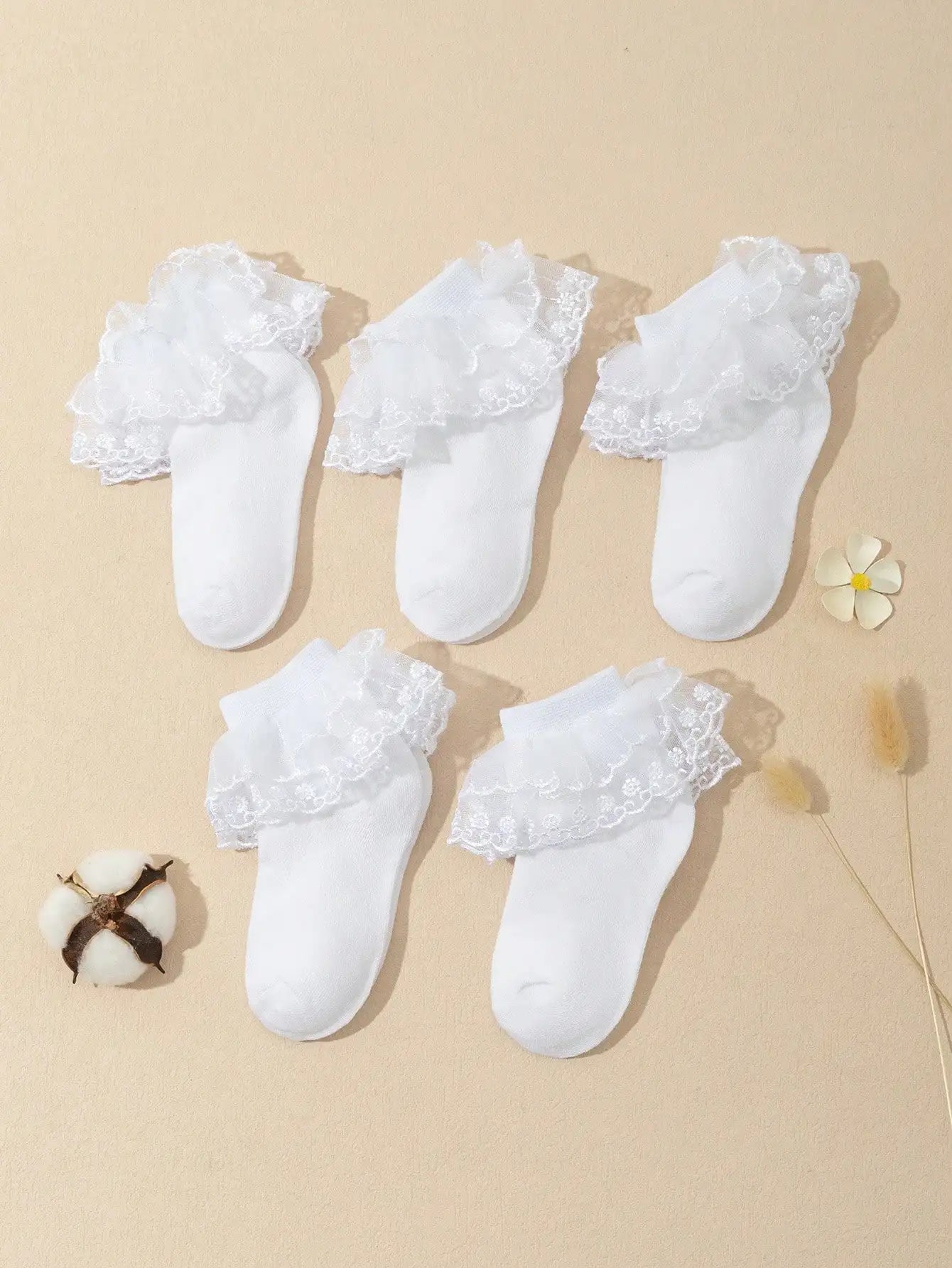 5 Pairs Baby Toddler Girls White Ruffle Frilly Crew Socks | Infant Dress Socks For Princess Outfits | Ideal Baby Gifts & Holiday