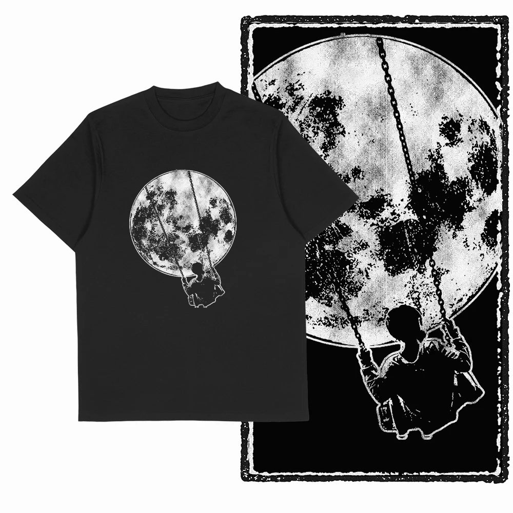 Coolmind SA 100% Cotton astronaut Graphic T shirt fo men Cool Moon print Big Size men tshirt BLACK men's novelty tee shirt