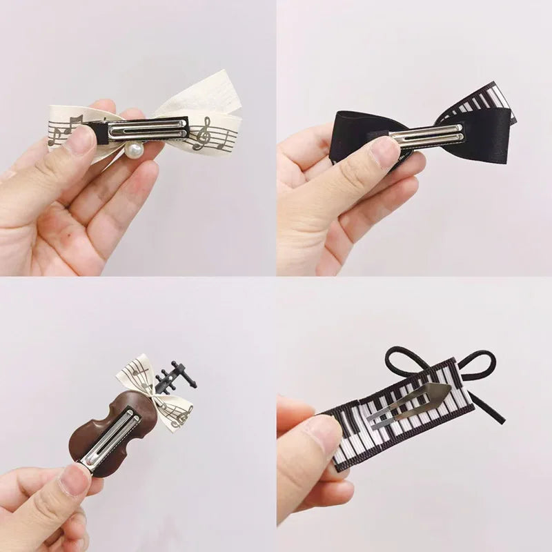 New Music Girl Hair Clips, Cute Piano & Violin Art Style, Kid-Friendly Non-Damaging Hair, Fashionable Princess Accessories