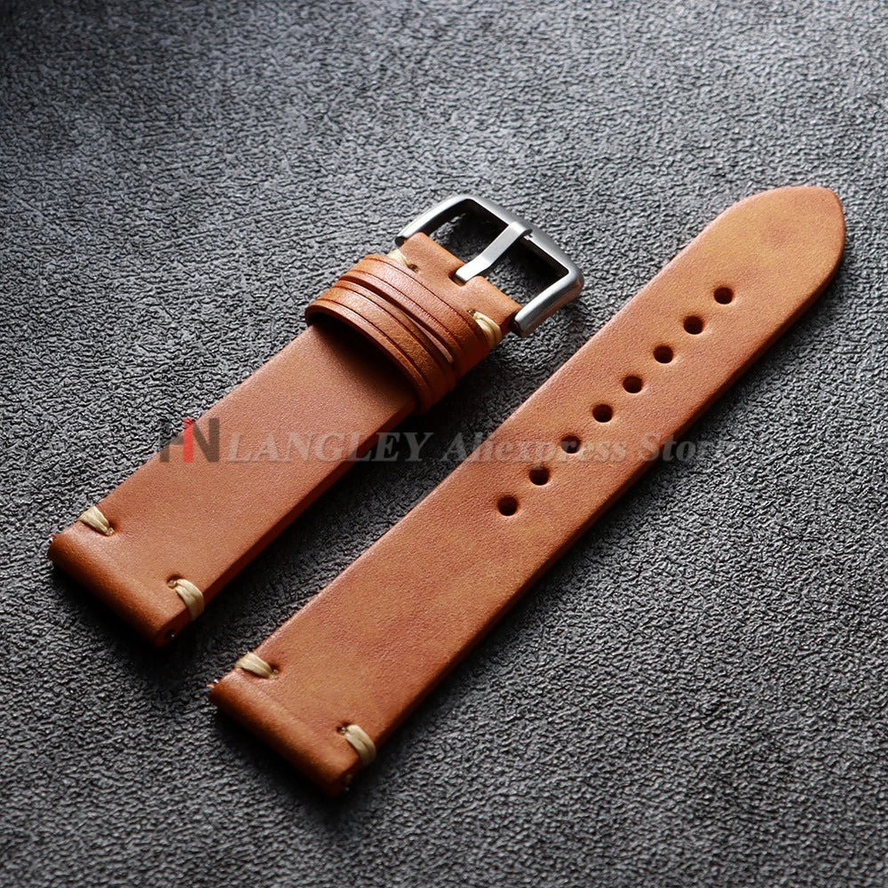 Handmade Stitching Cowhide Watch Straps 18mm 19mm 20mm 21mm 22mm Matte Leather Strap for Seiko for Omega Quick Release Watchband