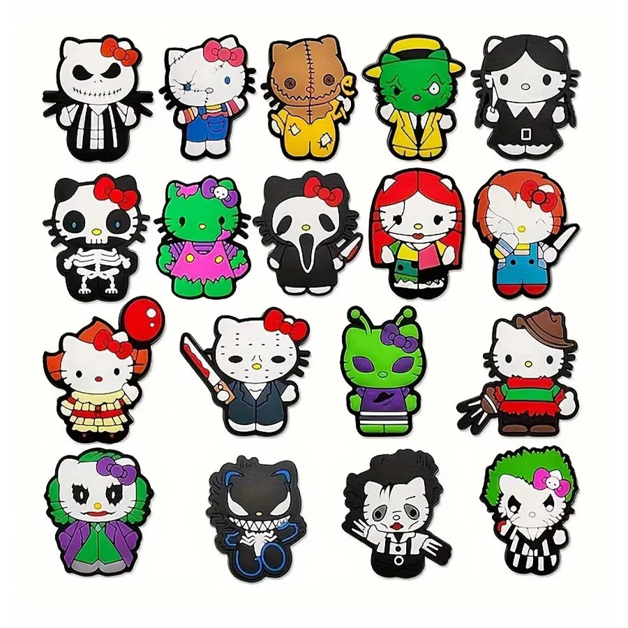 MESUCA 18pcs Halloween Cat Shoe Decorations Accessories Charms For Clogs Bogg Bag Bubble Slides Sandals