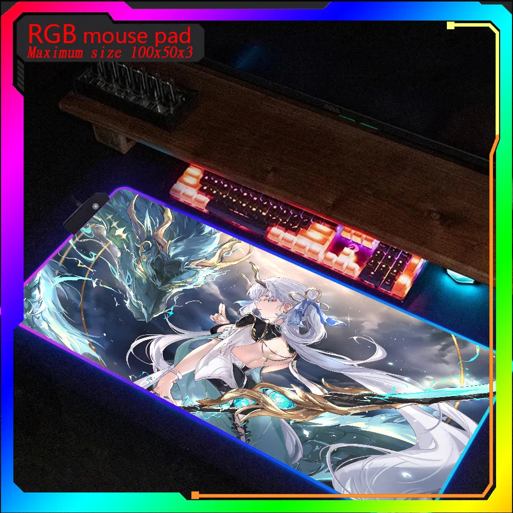 HD print wuthering Wave Jinhsi Rgb Mouse Pad Xxl Steelseries Laptop Mat Backlit Keyboard Gamer Girl Table Pads Deskpad Mause pad