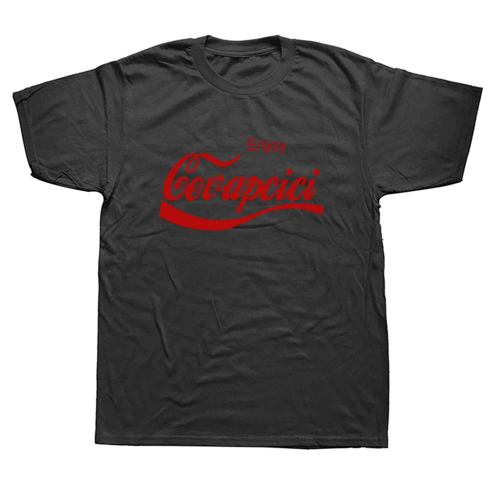 Enjoy Cevapcici Red T Shirt Print for Men Cotton New Cool Tee Cola Parody Retro Vintage Balkan Croatia Serbia Macedonia Cevape