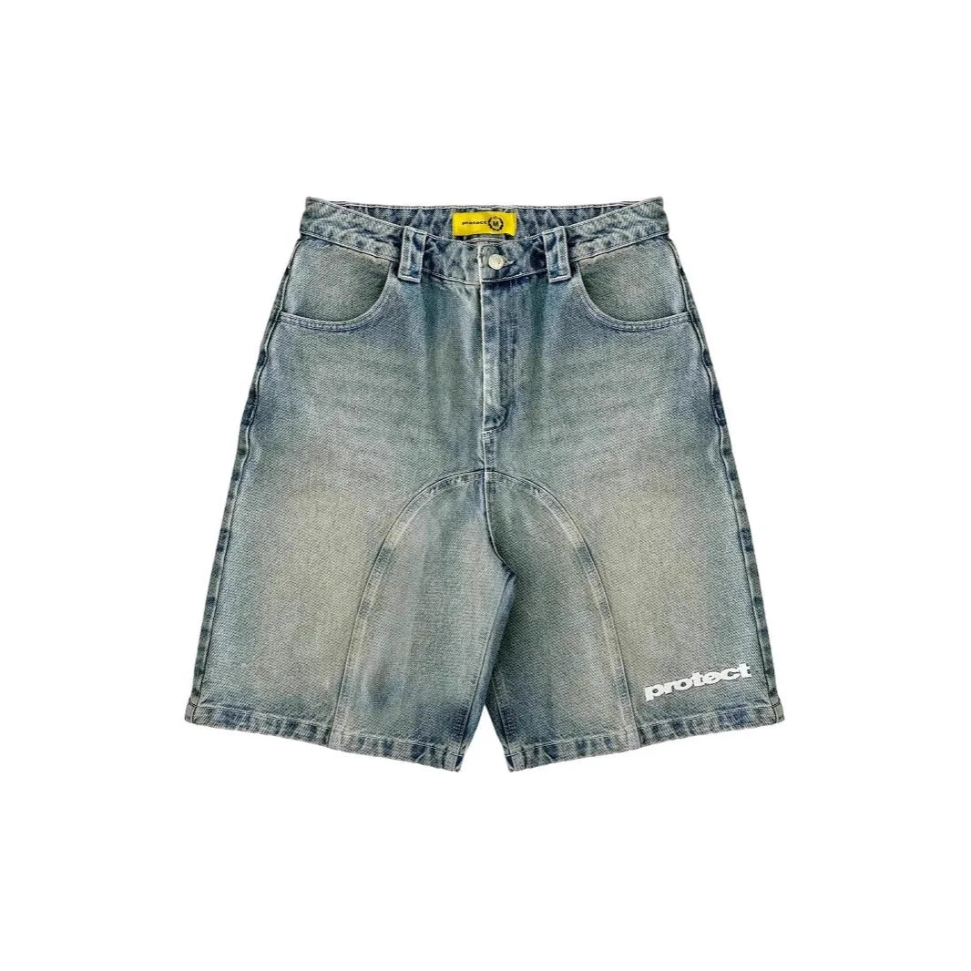 Vintage Y2k Men Women Harajuku Short Jeans Washed Embroidery American Retro Man Denim shorts Summer Loose Hip Hop Streetwear