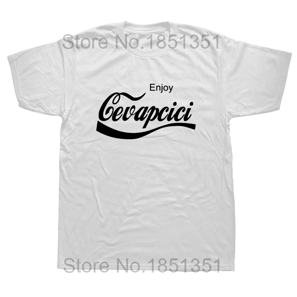 Enjoy Cevapcici Red T Shirt Print for Men Cotton New Cool Tee Cola Parody Retro Vintage Balkan Croatia Serbia Macedonia Cevape