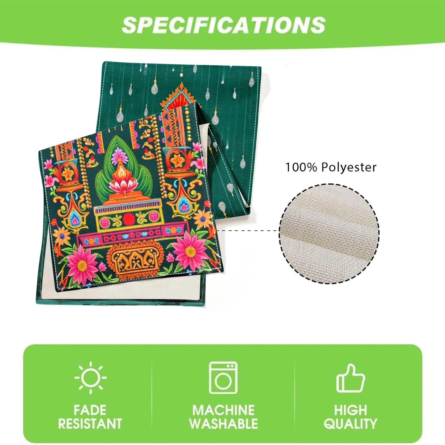 1 Piece of Indian-Style Elephant and Temple-Themed Table Runner, Golden Elephant, Indian Temple and Floral Decoration Pattern, Suitable for Indian Cultural Theme Parties, Exotic Restaurant Decorations, Indian Festival Event A