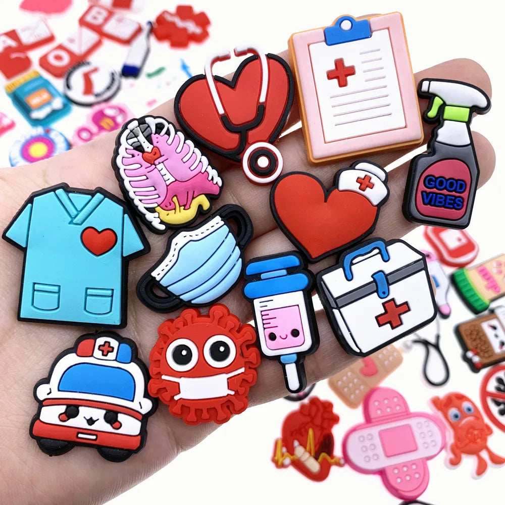 1PCS Cartton Medical Treatment Series Garden Shoe Accessories Doctor Gifts Needle Stethoscope Shoe Charms Nurse Slippers Decor