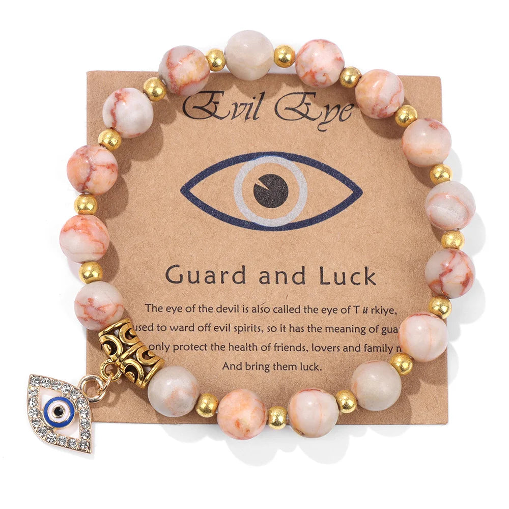 Green Aventurine Stone Card Bracelet Turkish Evil Eye Pendant Bracelets For Women Men Luck Protection Pray Meditation Jewelry