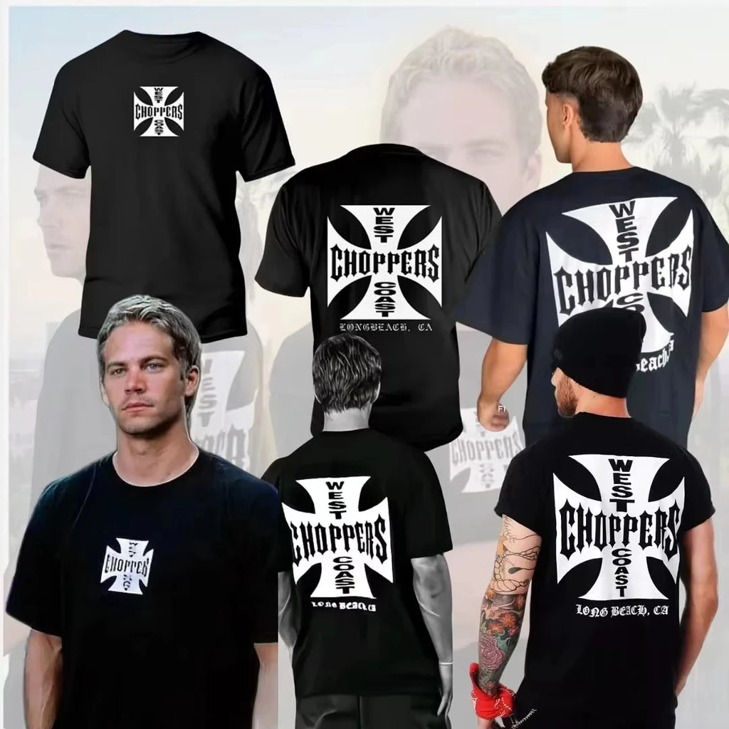 Summer 2026 New West Coast Motorcycle Design Men's T-shirt High Quality Fashion Print Crew Neck T-shirt for Men and Women