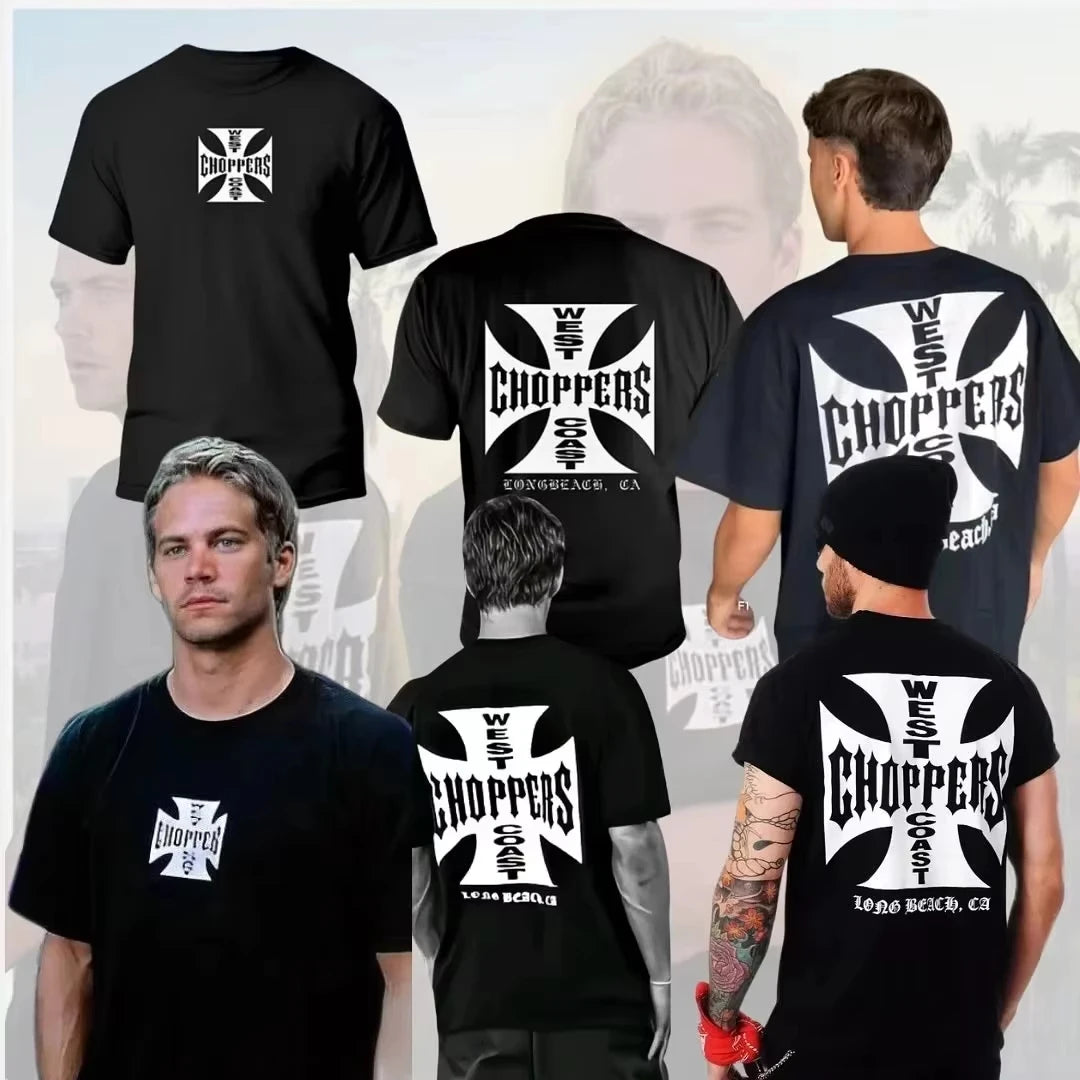 Summer 2026 New West Coast Motorcycle Design Men's T-shirt High Quality Fashion Print Crew Neck T-shirt for Men and Women