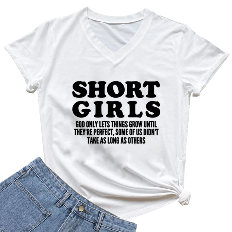 Women Humorous Quote Fashion Shirt Short Girls Print Graphics Girl Funny Short Sleeve Tee Harajuku Letter Casual V-neck Tshirt